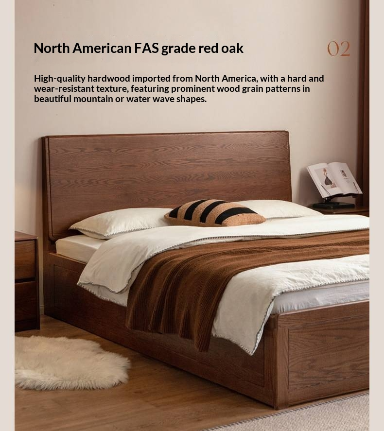 Oak Solid Wood Box Bed — Modern Minimalist Design