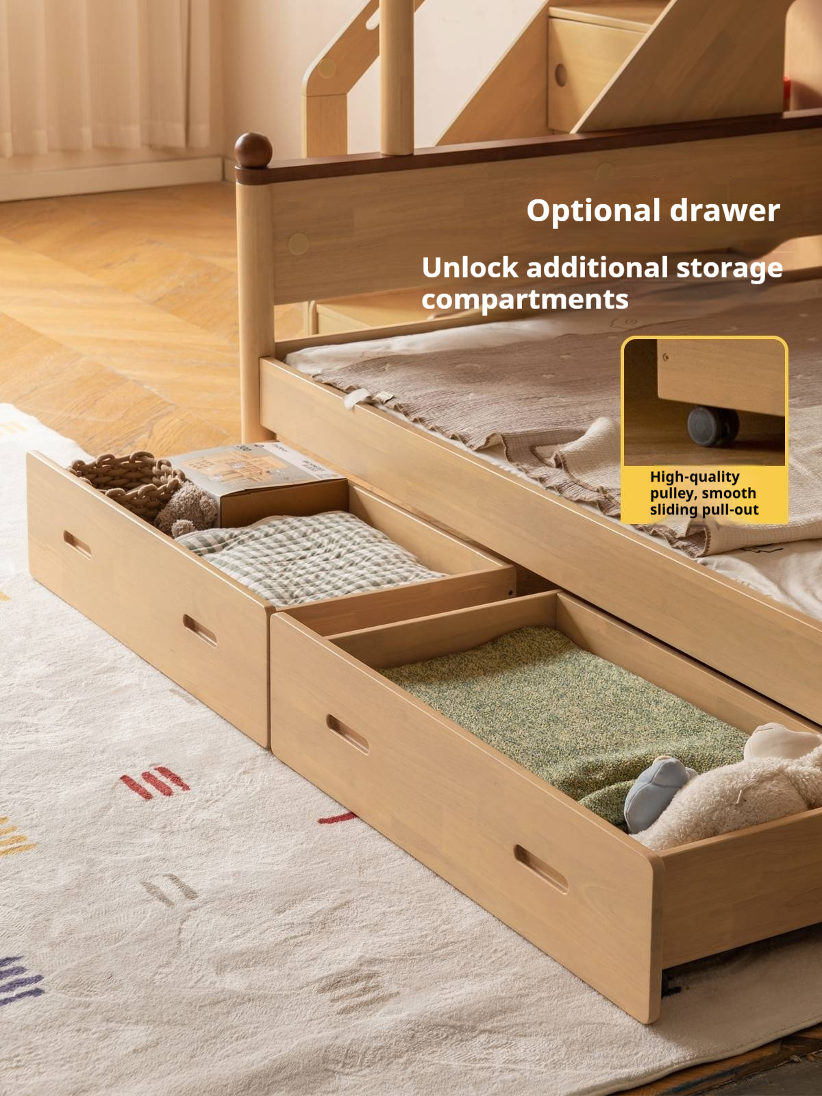 Rubberwood Solid Wood Children's Multifunctional Bunk Bed