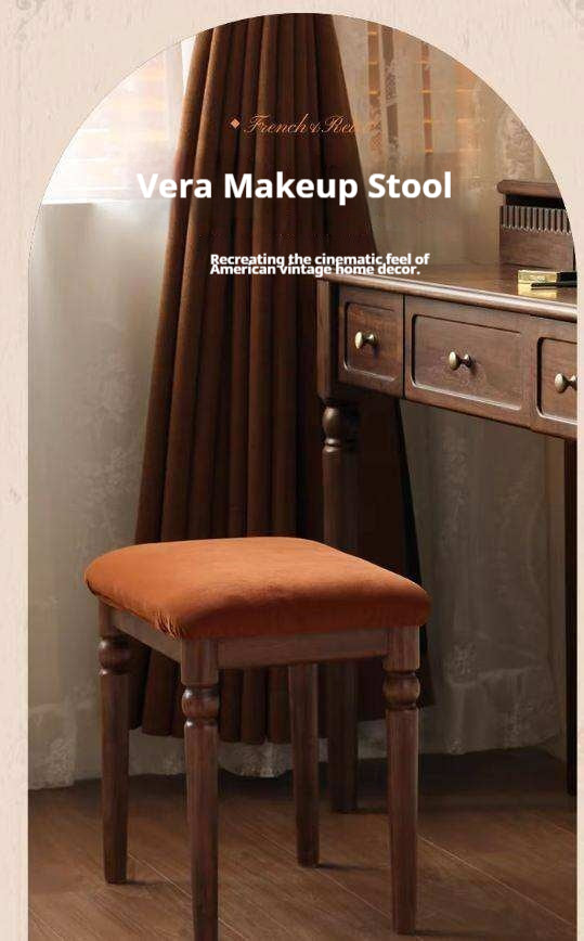 Black Walnut Solid Wood American Retro Style Makeup Stool