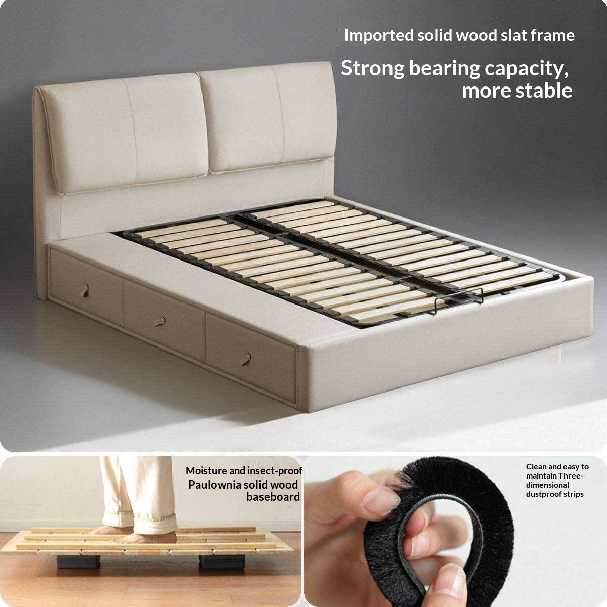 Genuine Leather Upholstered Lift-Up Storage Bed