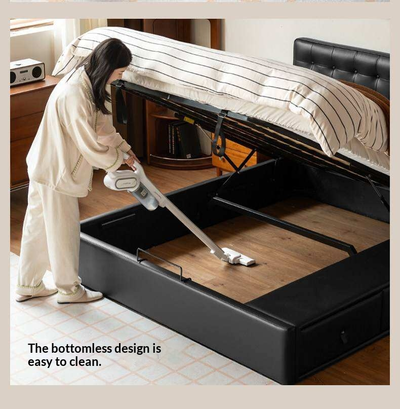 Genuine Leather Hydraulic Lift Storage Bed with Drawers