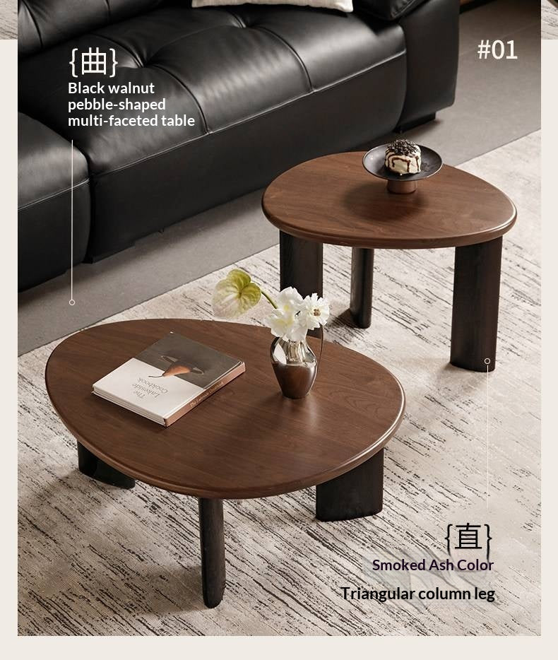 Black Walnut Solid Wood Organic Shape Coffee Table Set, Italian Style