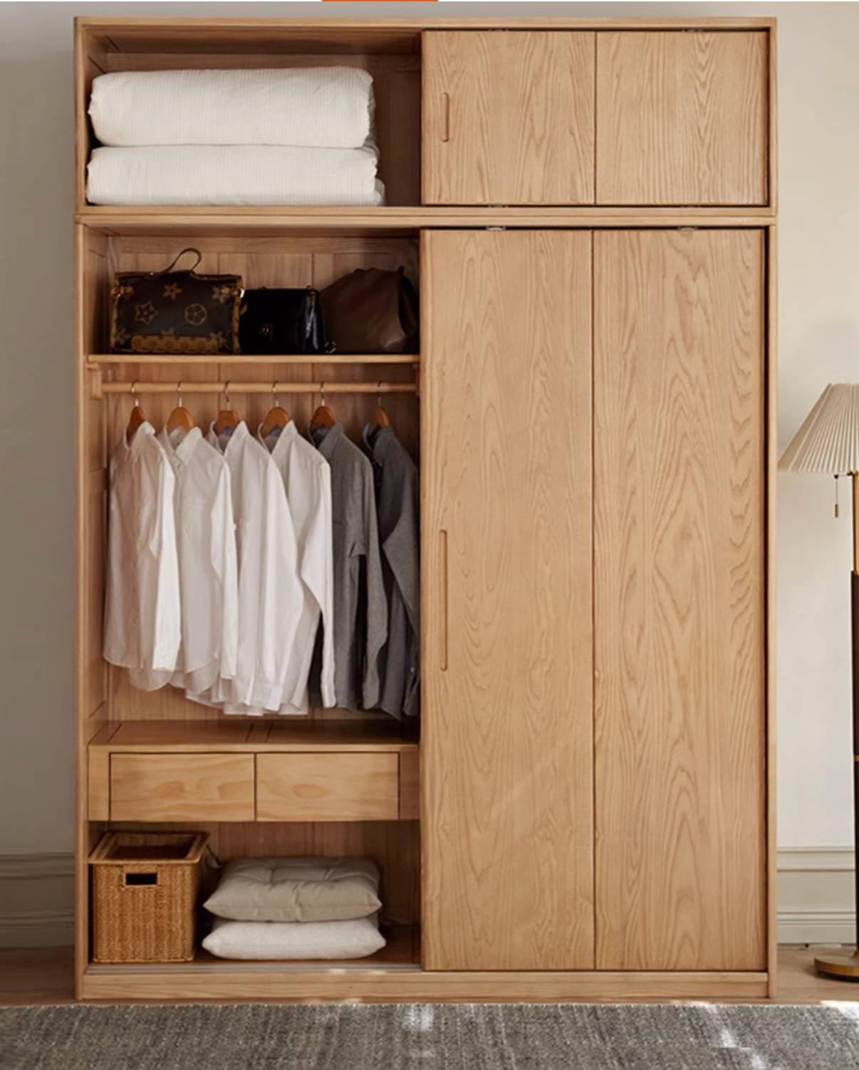 Oak, Ash Solid Wood Wardrobe With Sliding Doors