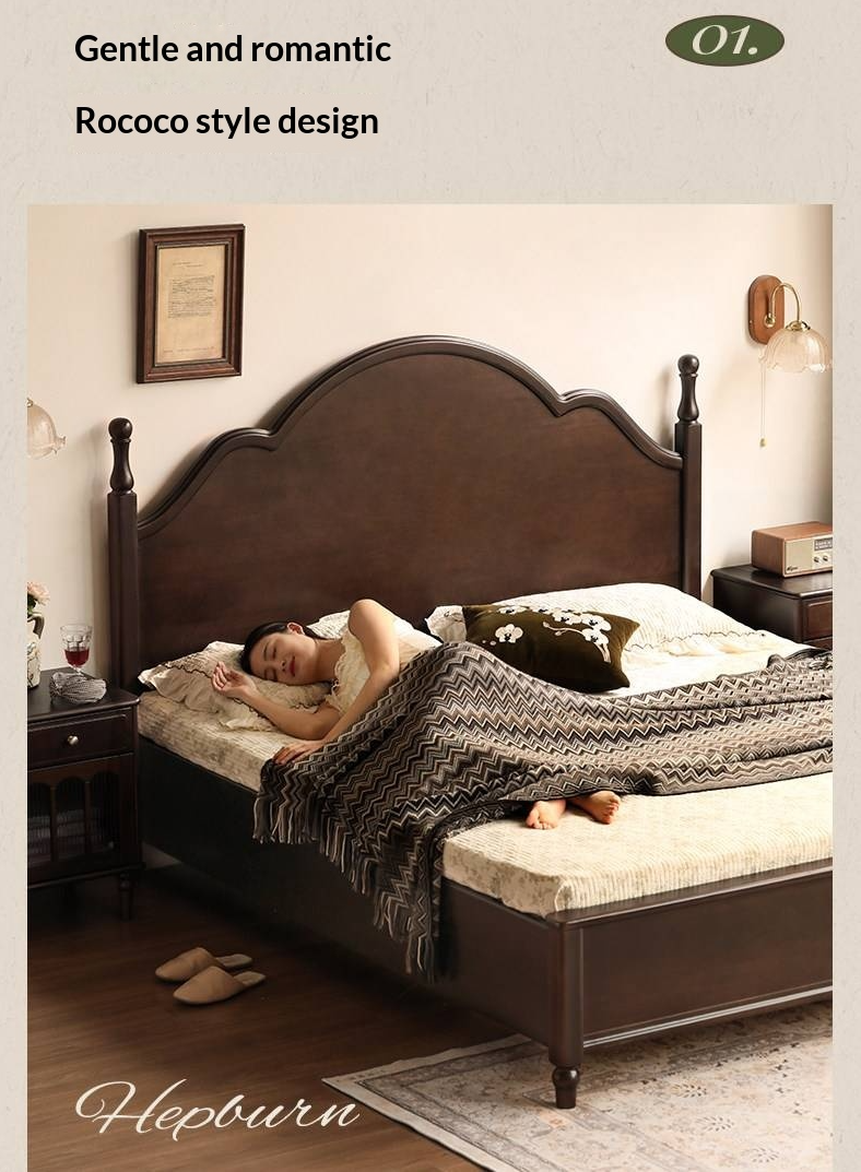 Poplar Solid Wood Box Bed — American Retro Vintage Style Off-the-Ground Box Bed