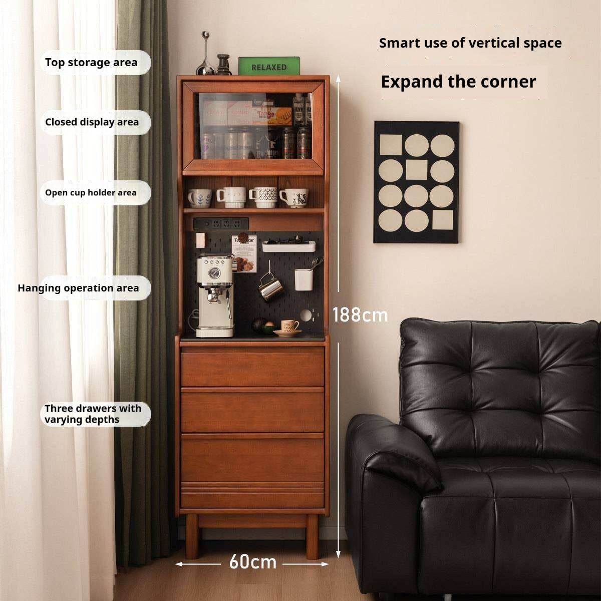 Poplar Solid Wood Vintage Style Sideboard with Dining Room Storage