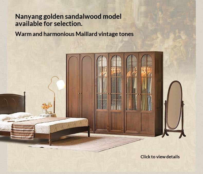 Black Walnut Solid Wood Wardrobe French Retro Style