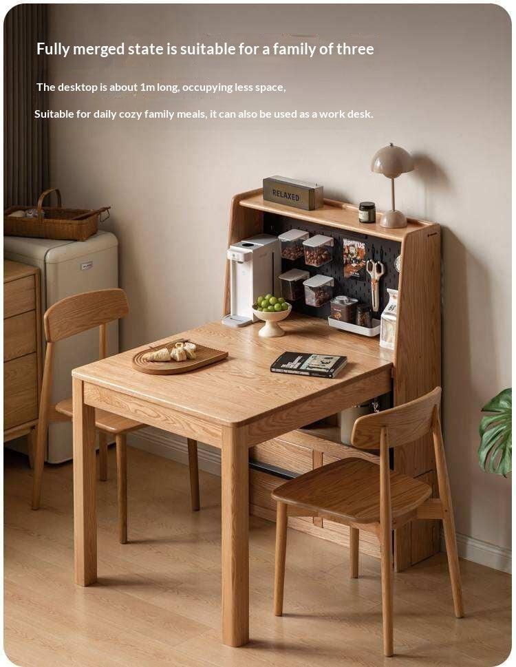 Oak Solid Wood Telescopic Dining Table Sideboard Integrated