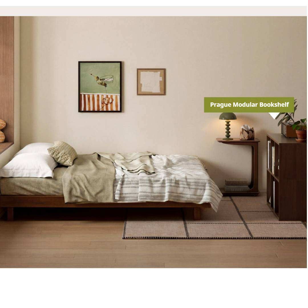 Rubberwood Solid Wood Modern Low Platform Bed Without Headboard