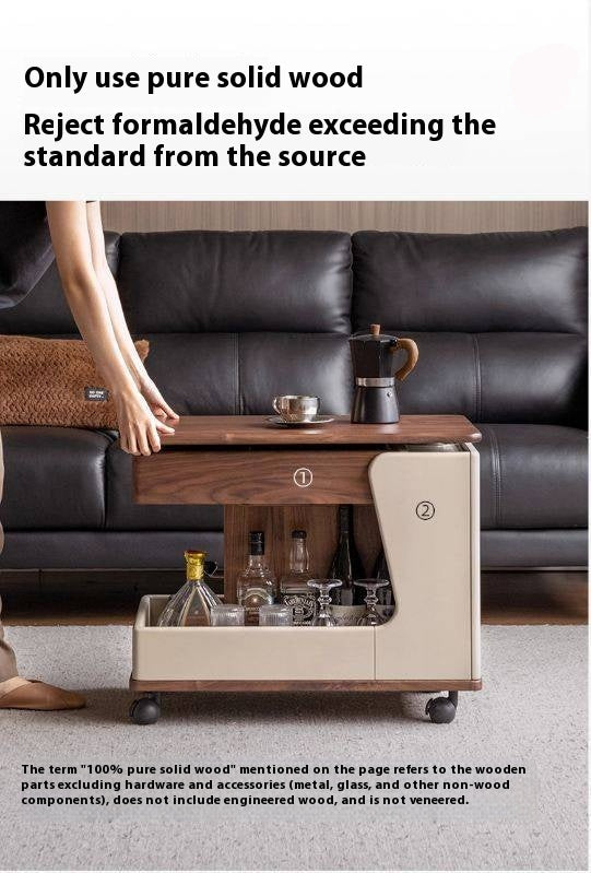 Black Walnut Solid Wood Liftable Rotating Mobile Side Table