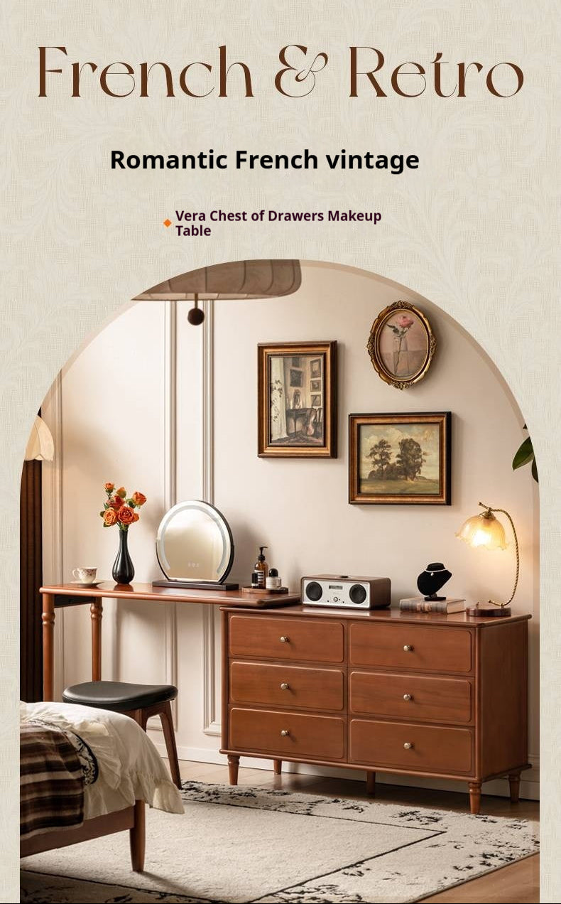 Poplar Solid Wood French Retro Style Dressing Table