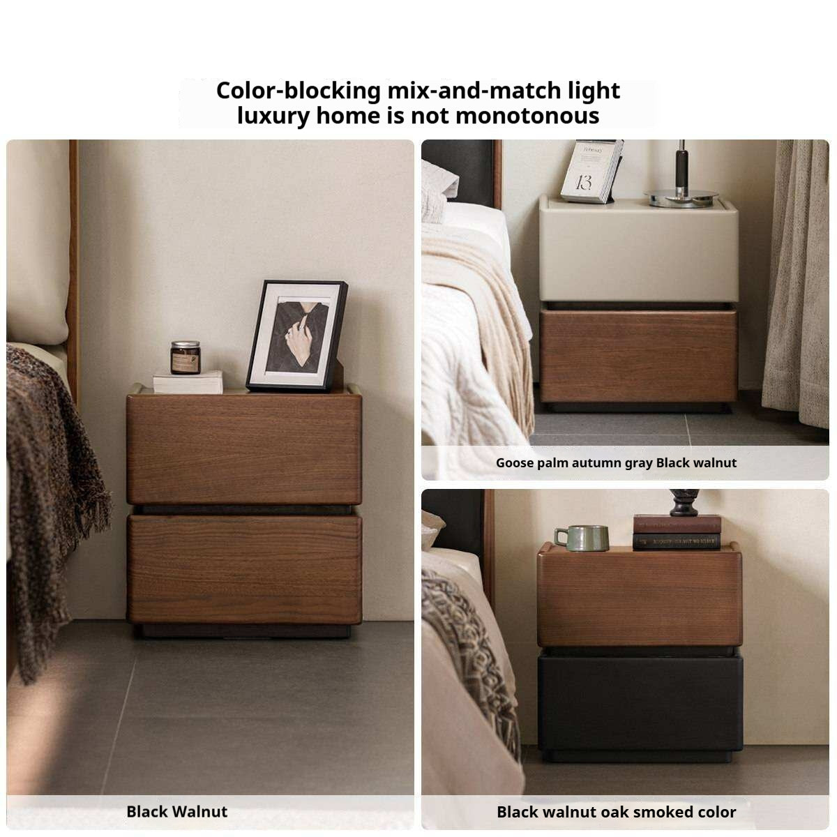 Black Walnut, Oak, Tulipwood Solid Wood, Solid Longan Hardwood Nightstand with Storage Drawer, Italian Style