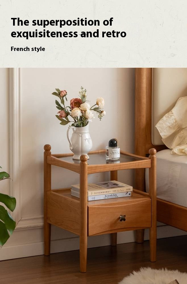 Cherry, Oak Solid Wood French Retro Nightstand