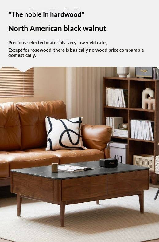 Sandalwood, Black Walnut Solid Wood Rock Plate Coffee Table