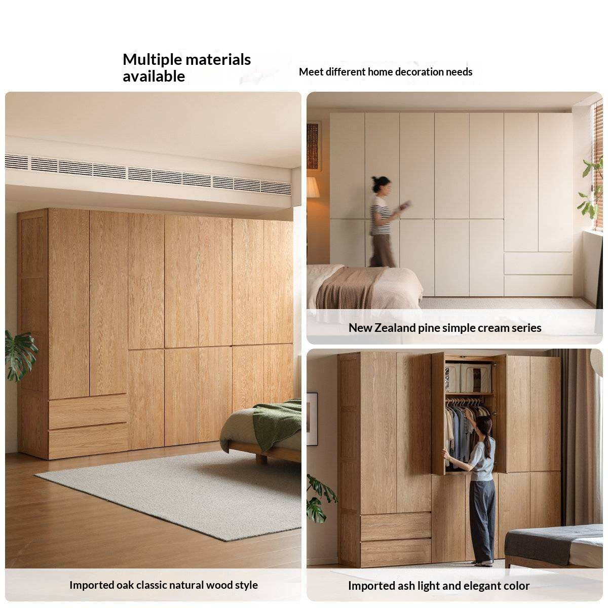 Oak Solid Wood Wardrobe with Double Doors