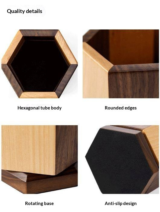 Black Walnut, Maple Solid Wood Rotating Pen Holder