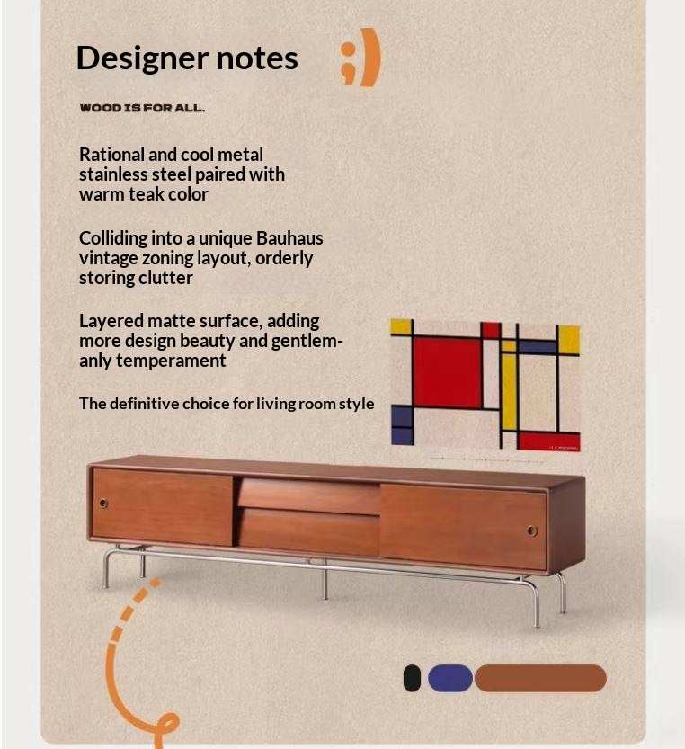 Poplar Solid Wood Retro Floor TV Cabinet.