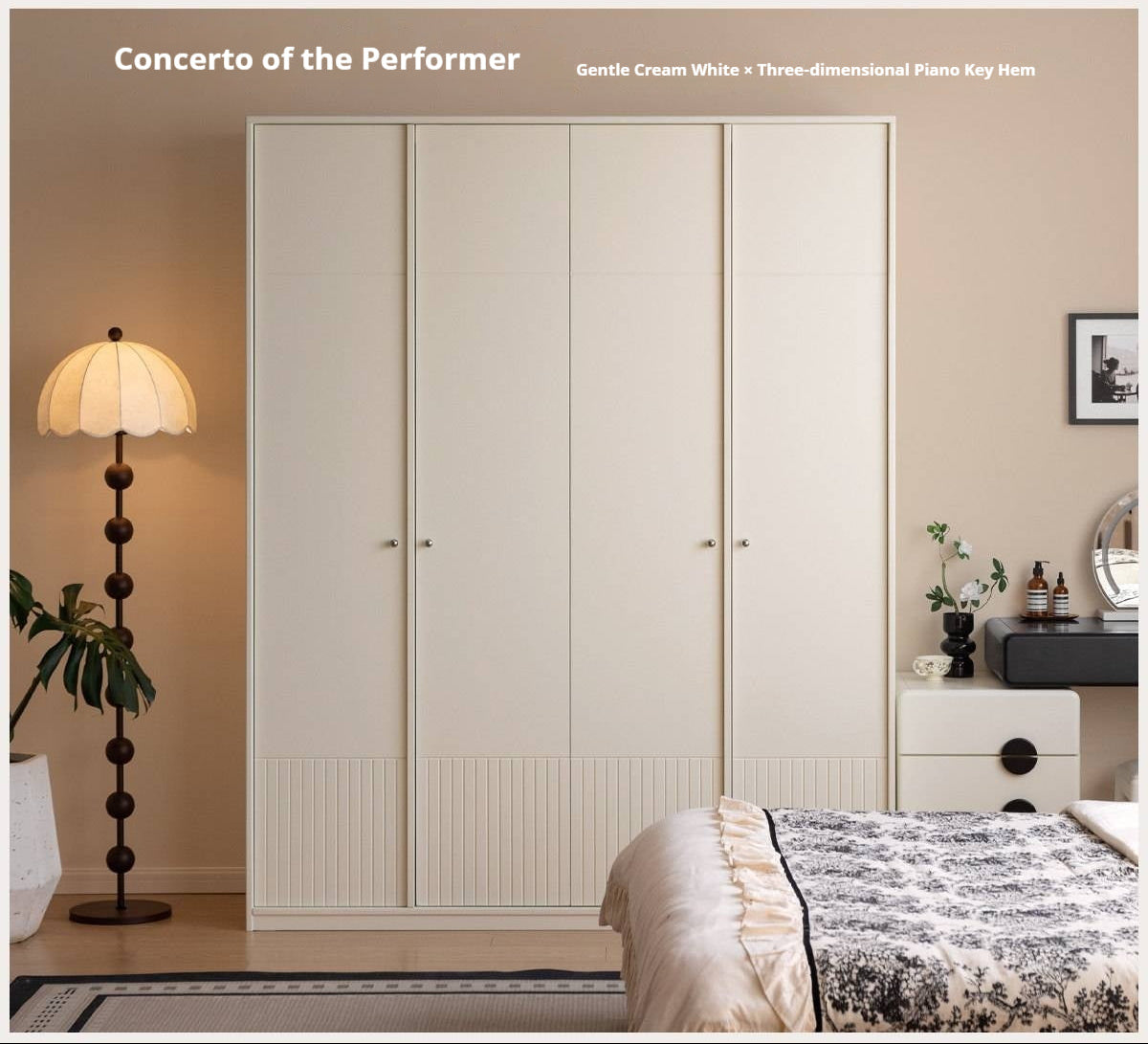 Pine Solid Wood Wardrobe with French Cream Finish and Double Doors