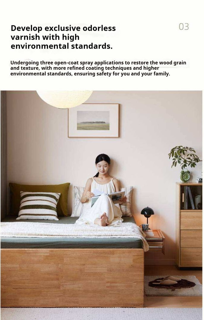 Rubberwood Solid Wood Low Platform Storage Bed with Side Drawers