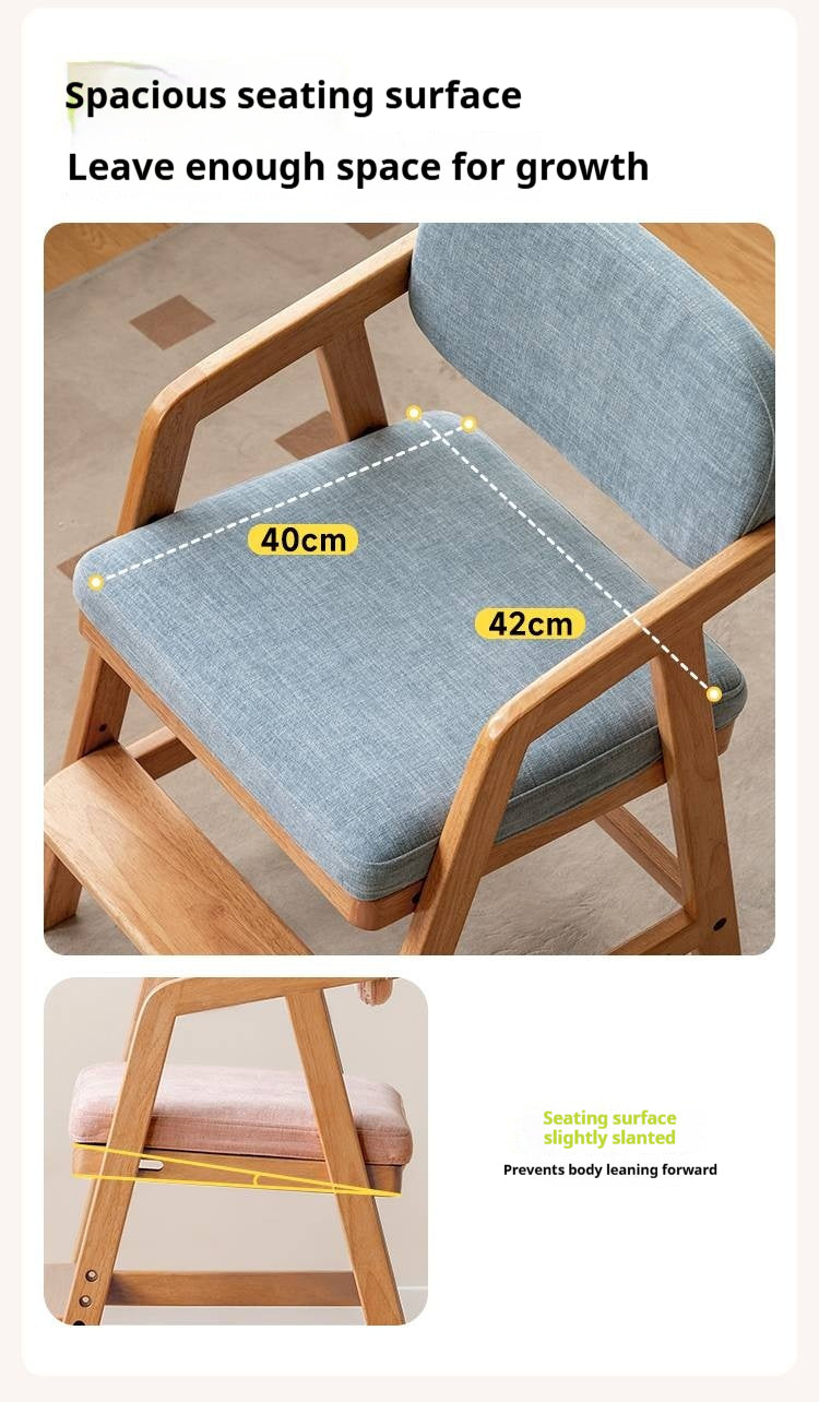 Solid Rubberwood Nordic Style Kids Chair with Adjustable Armrest