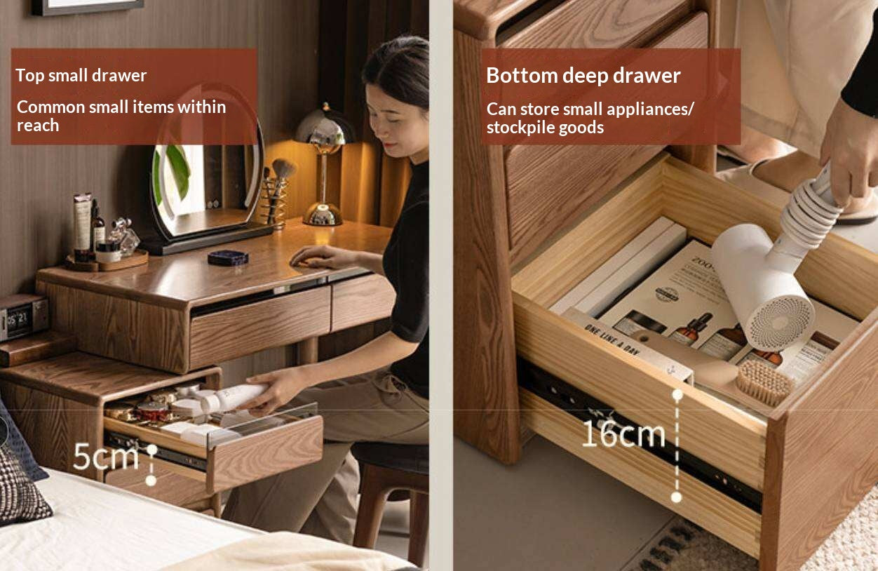 Ash Solid Wood Modern Vanity Table with Extendable Feature