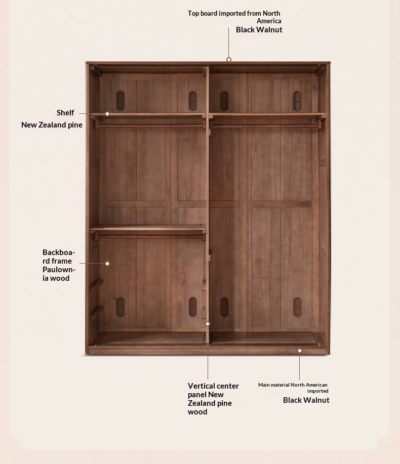 Black Walnut Solid Wood Wardrobe with Aesthetic Design