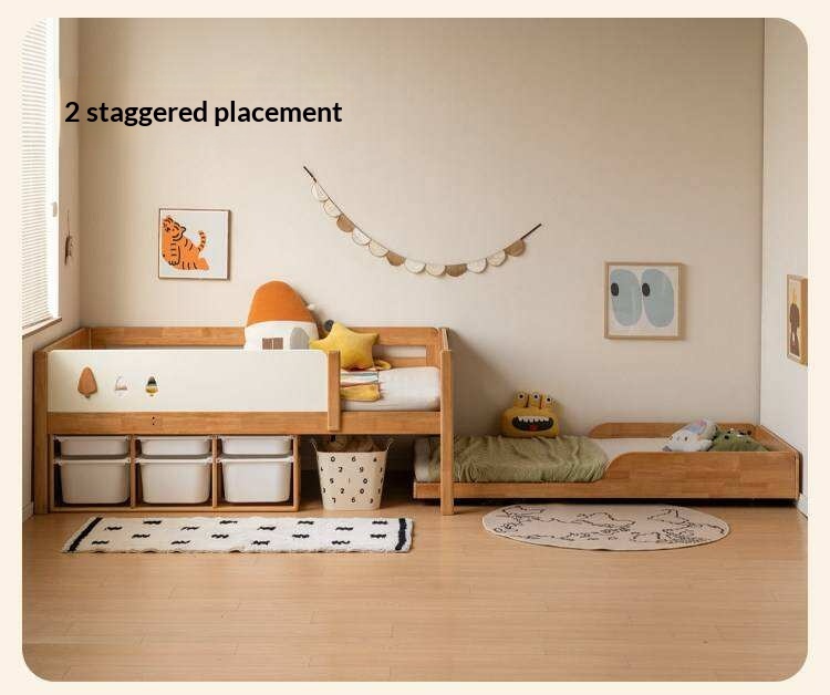 Rubberwood Solid Wood Kids Daybed with Trundle and Safety Guardrails