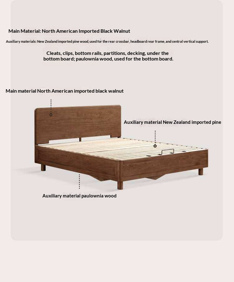 Black Walnut Solid Wood Italian Luxury Storage Bed