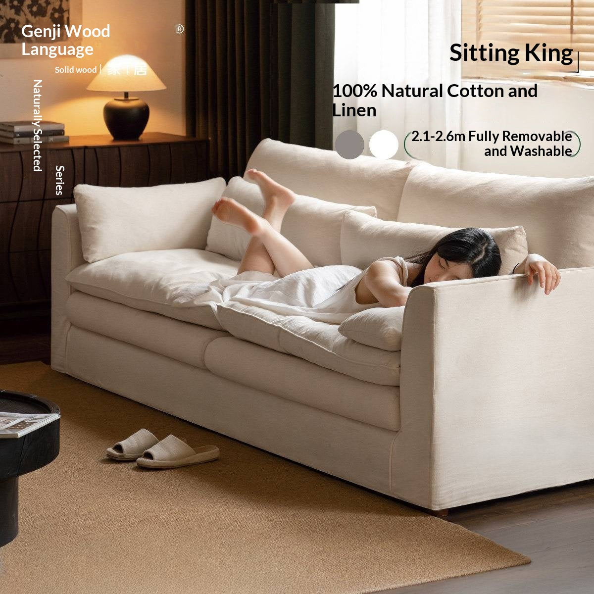 Deep Seat Modular Sofa with Cotton-Linen Upholstery