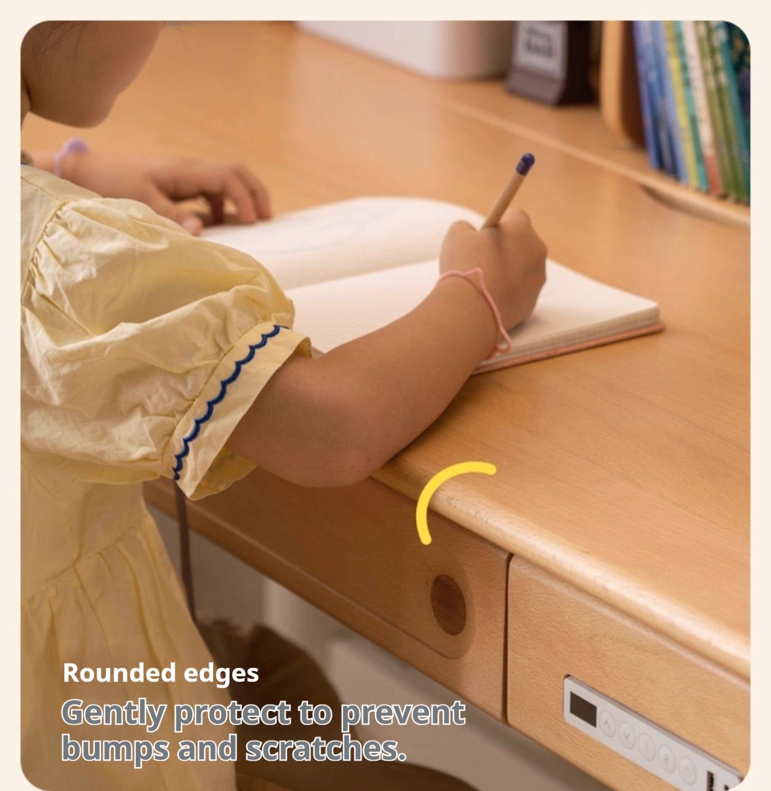 Beech Solid Wood Children's Study Desk with Electric Lift