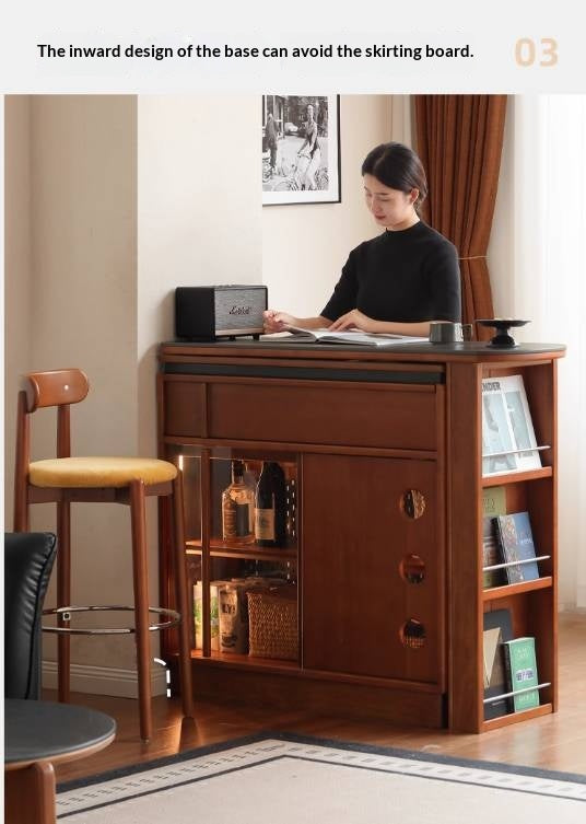 Tulipwood Solid Wood Vintage Style Stone Slab Bar Table