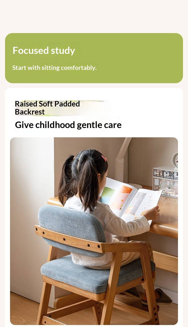 Solid RubberWood Kids Adjustable Height Desk Chair with Footrest