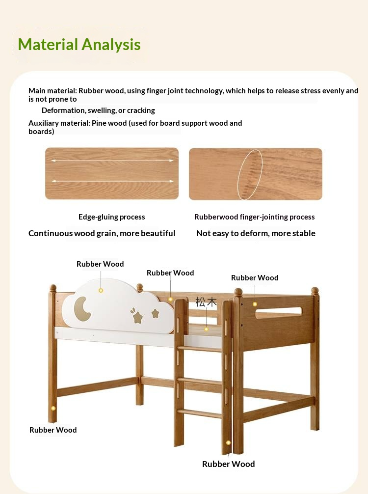 Rubberwood Solid Wood Children's Bed Modern Loft Bed