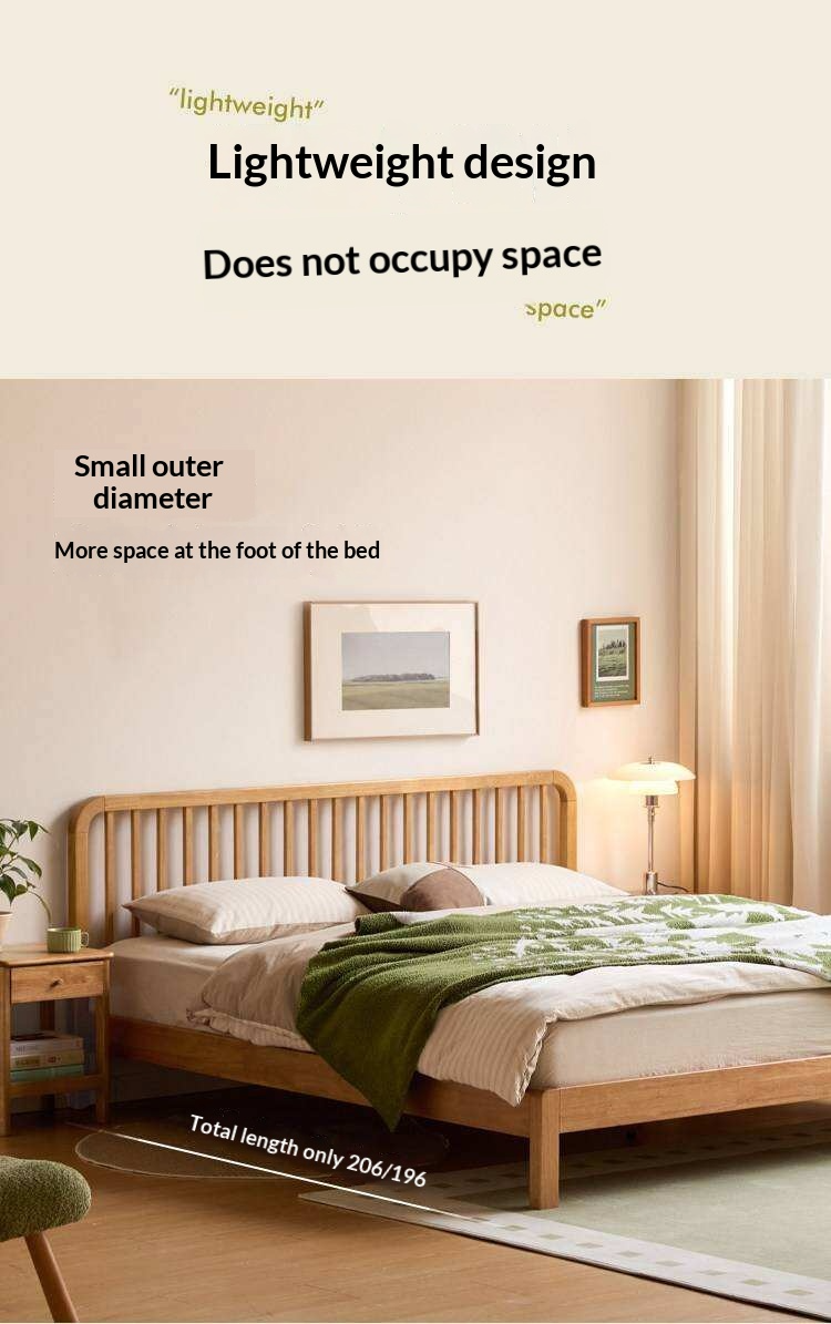European Beech,Rubberwood Solid Wood Bed Modern Simple