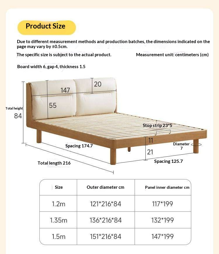 Beech Solid Wood Adjustable Height Kids Bed with Upholstered Segmented Headboard