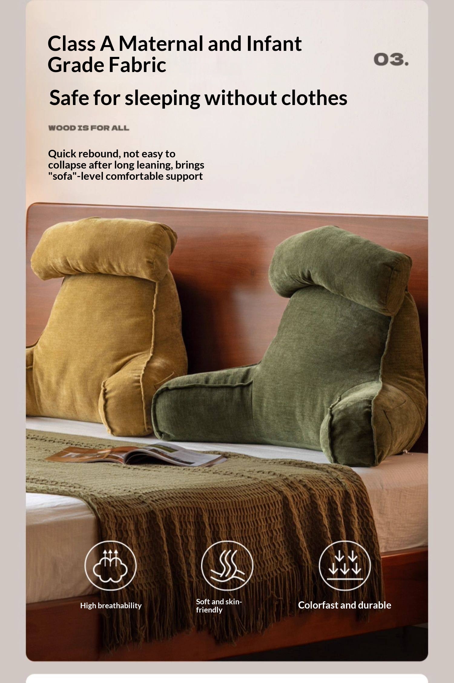 Headboard with Large Upholstered Reading Backrest