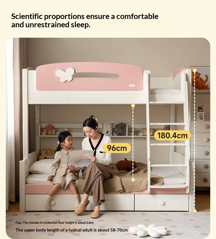 Rubberwood Solid Wood Children's Princess Storage Bunk Bed