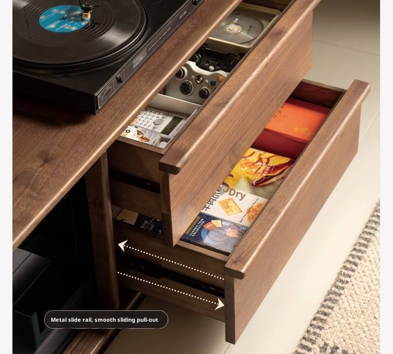 Black Walnut, Oak Solid Wood Italian Light Luxury Floor TV Cabinet.