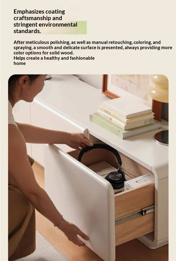 Solid RubberWood Floor TV Cabinet Cream Style.