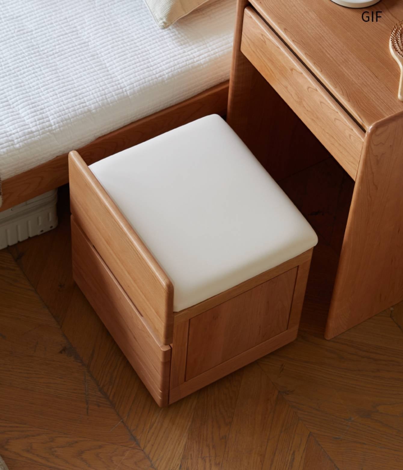 Cherry Solid Wood Multifunctional Retro Dressing Table