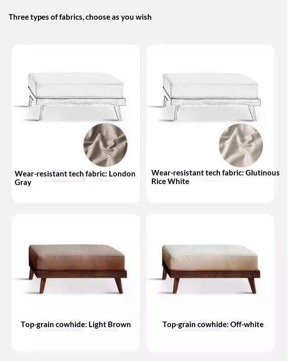 Ash, Oak, Black Walnut Solid Wood  Fabric Footstool