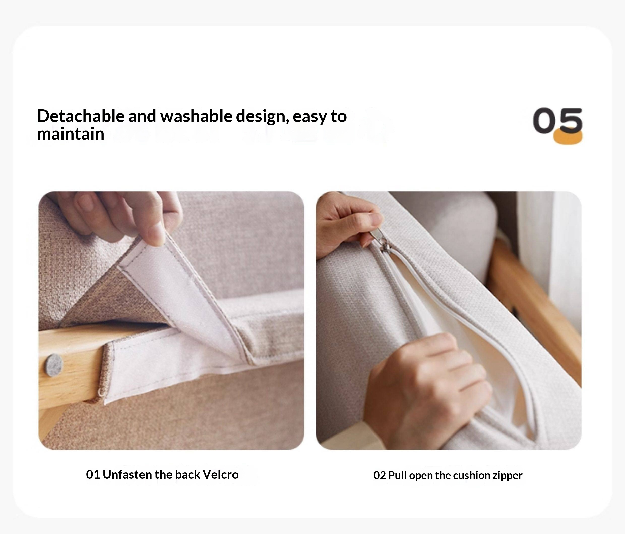 Beech Solid Wood Upholstered King Bed — Soft Headboard with Fabric Upholstery