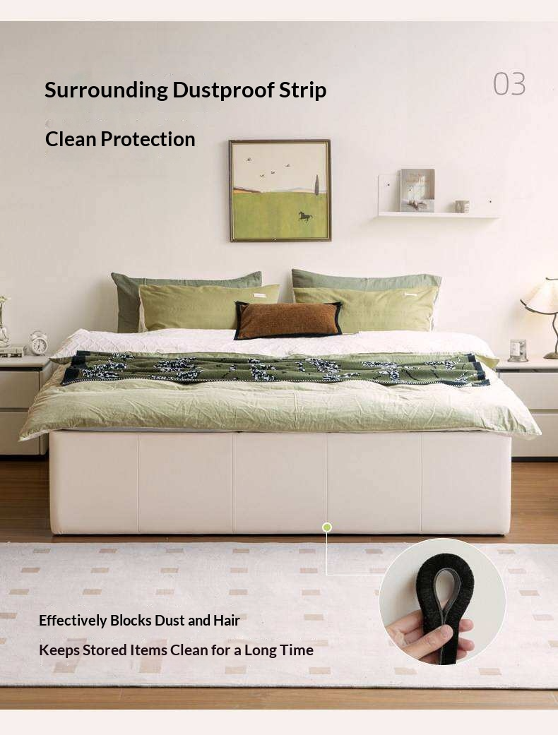 Upholstered Storage Platform Bed, Modern Minimalist White Eco Leather Tatami Bed with Box Storage