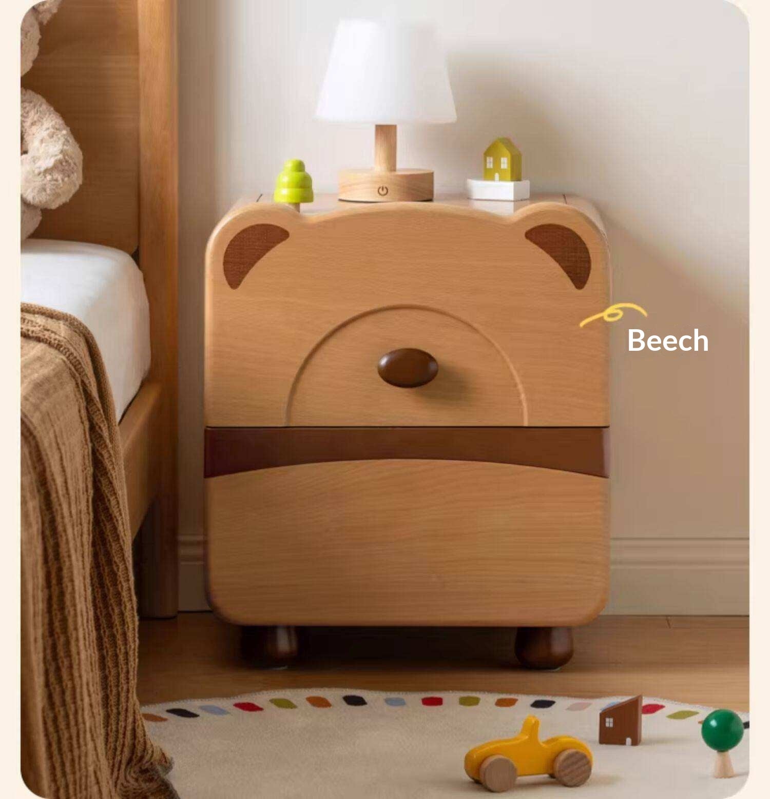 Beech Solid Wood Children s Cartoon Bear Nightstand