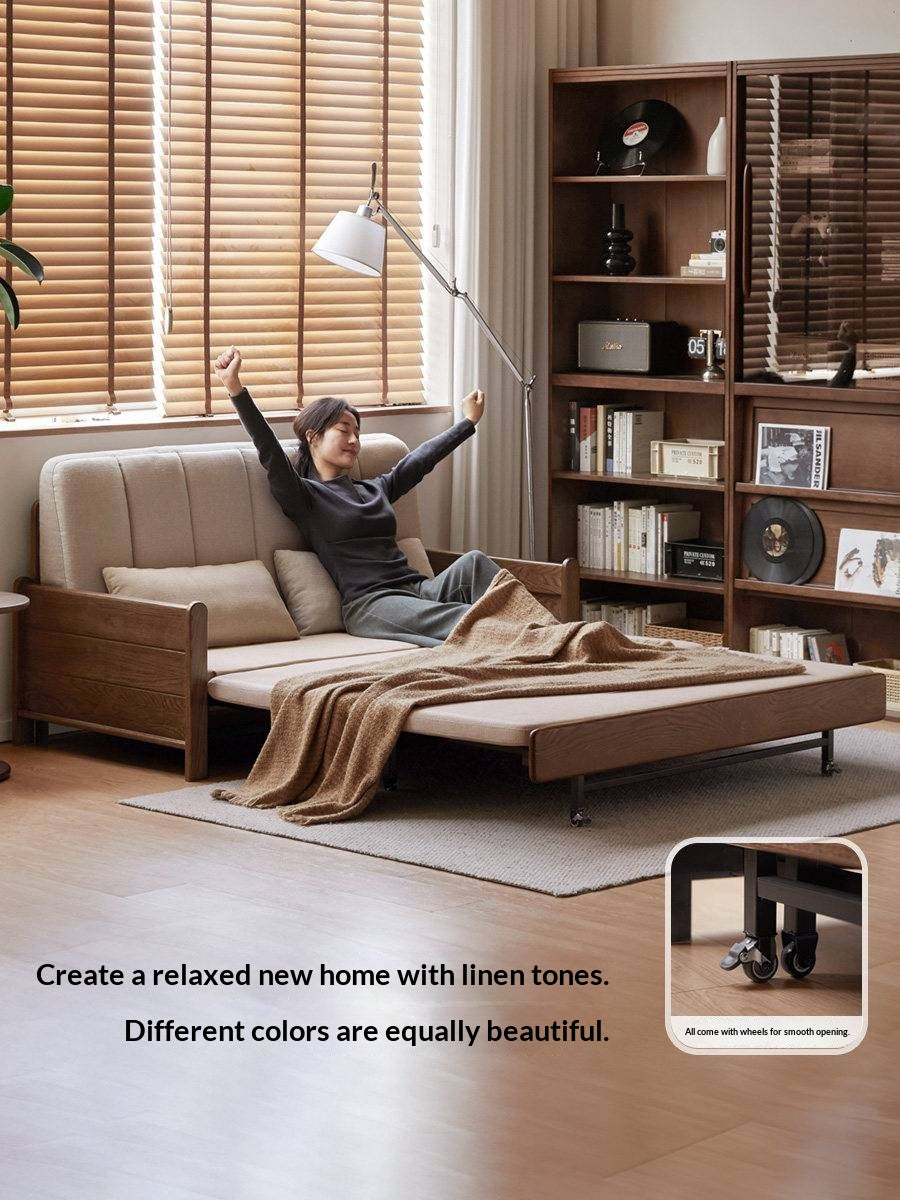 Oak, Ash Solid Wood Sleeper Sofa with Solid Wood Frame and Reclining Backrest