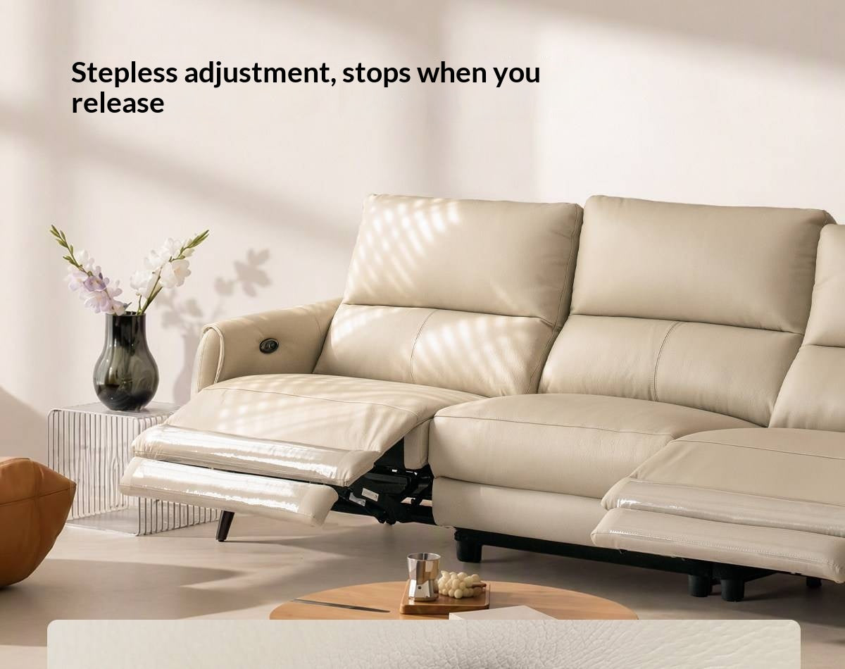 Genuine Leather Power Reclining Sofa with Wall-Hugger Track Arms