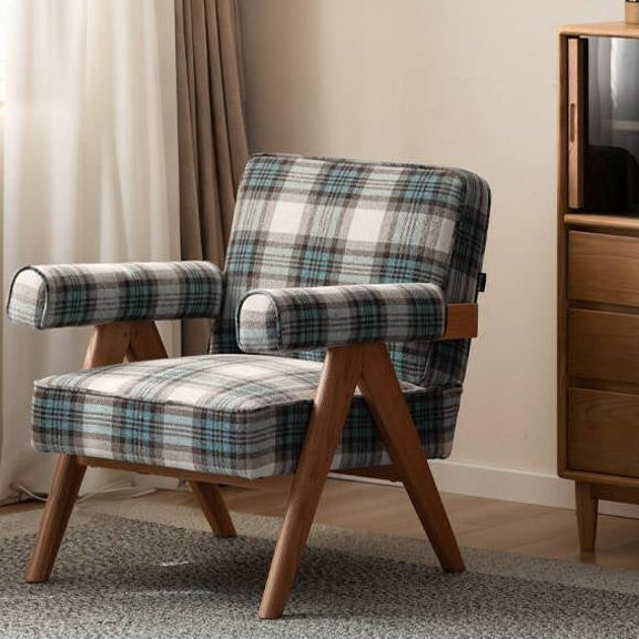 Ash solid wood Accent Armchair, Upholstered Lounge Chair with Angled A-Frame Legs and Wide Padded Armrests