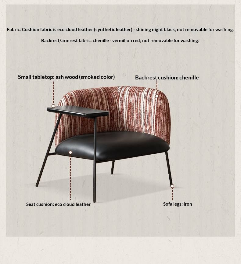 Modern Lounge Chair with Integrated Side Table, Upholstered Wraparound Accent Chair with Metal Frame