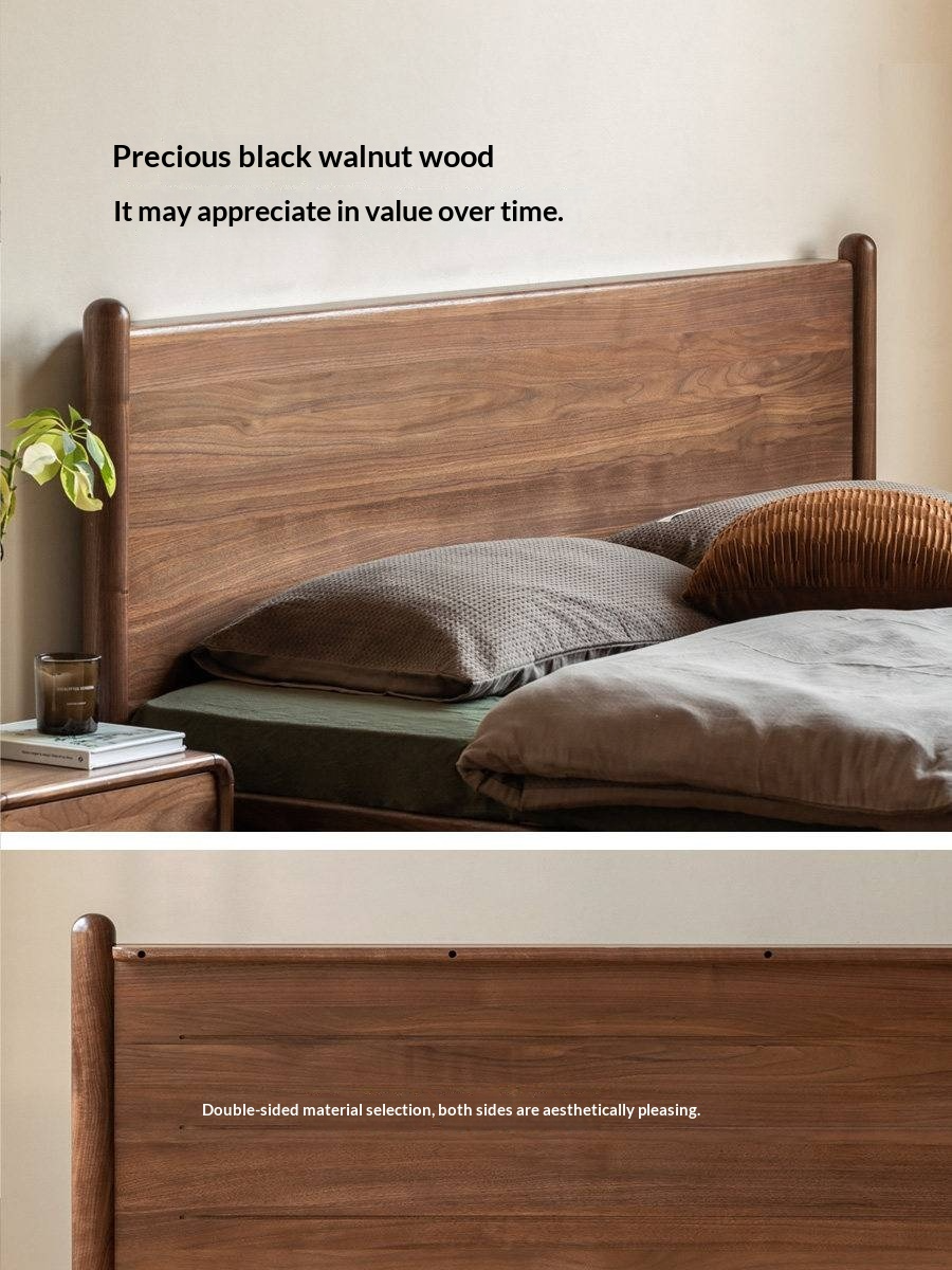 Black Walnut Solid Wood Adjustable Storage Bed with Flat Panel Headboard