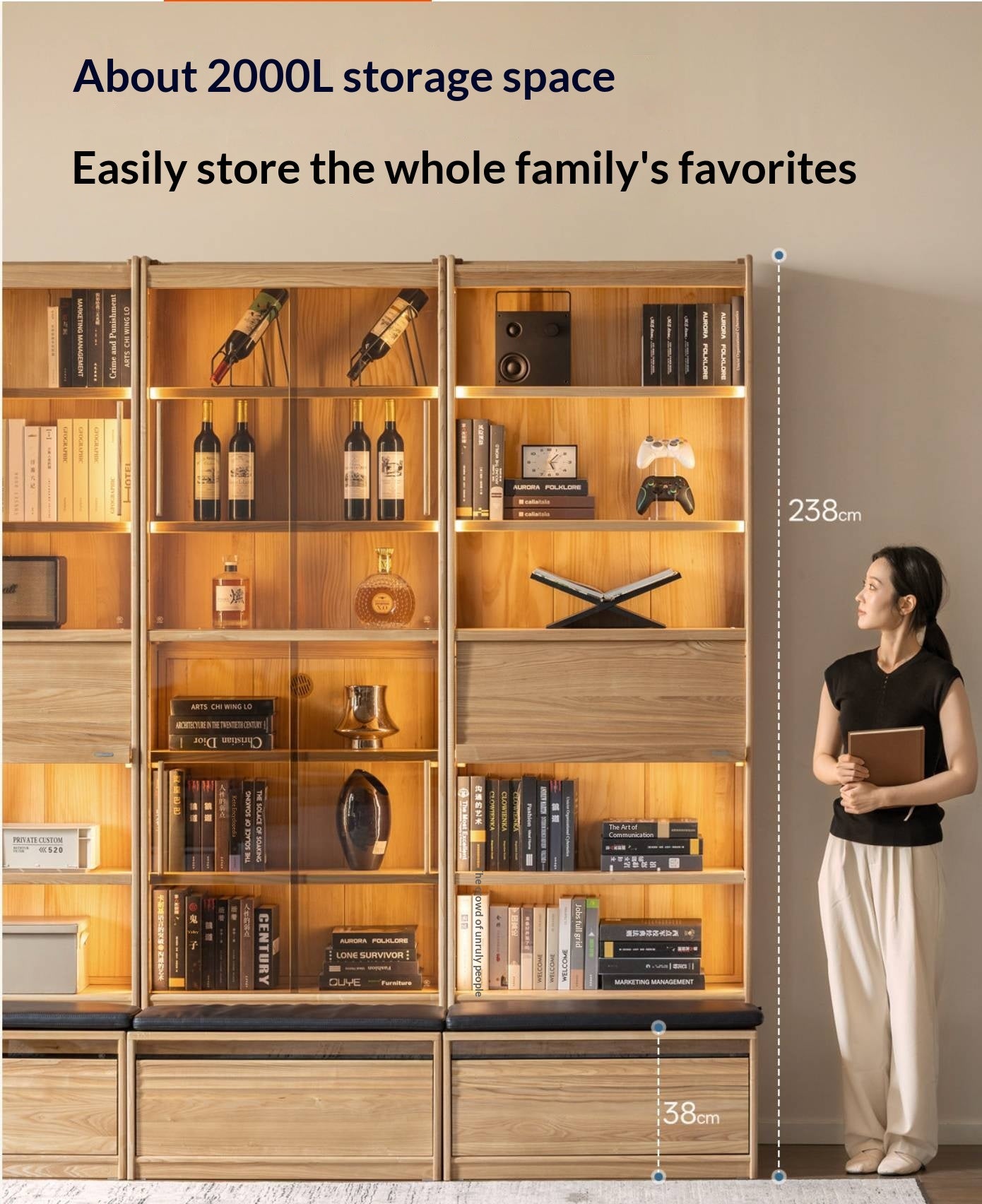 Oak, Ash Solid Wood Bookshelf with Integrated Booth Seating