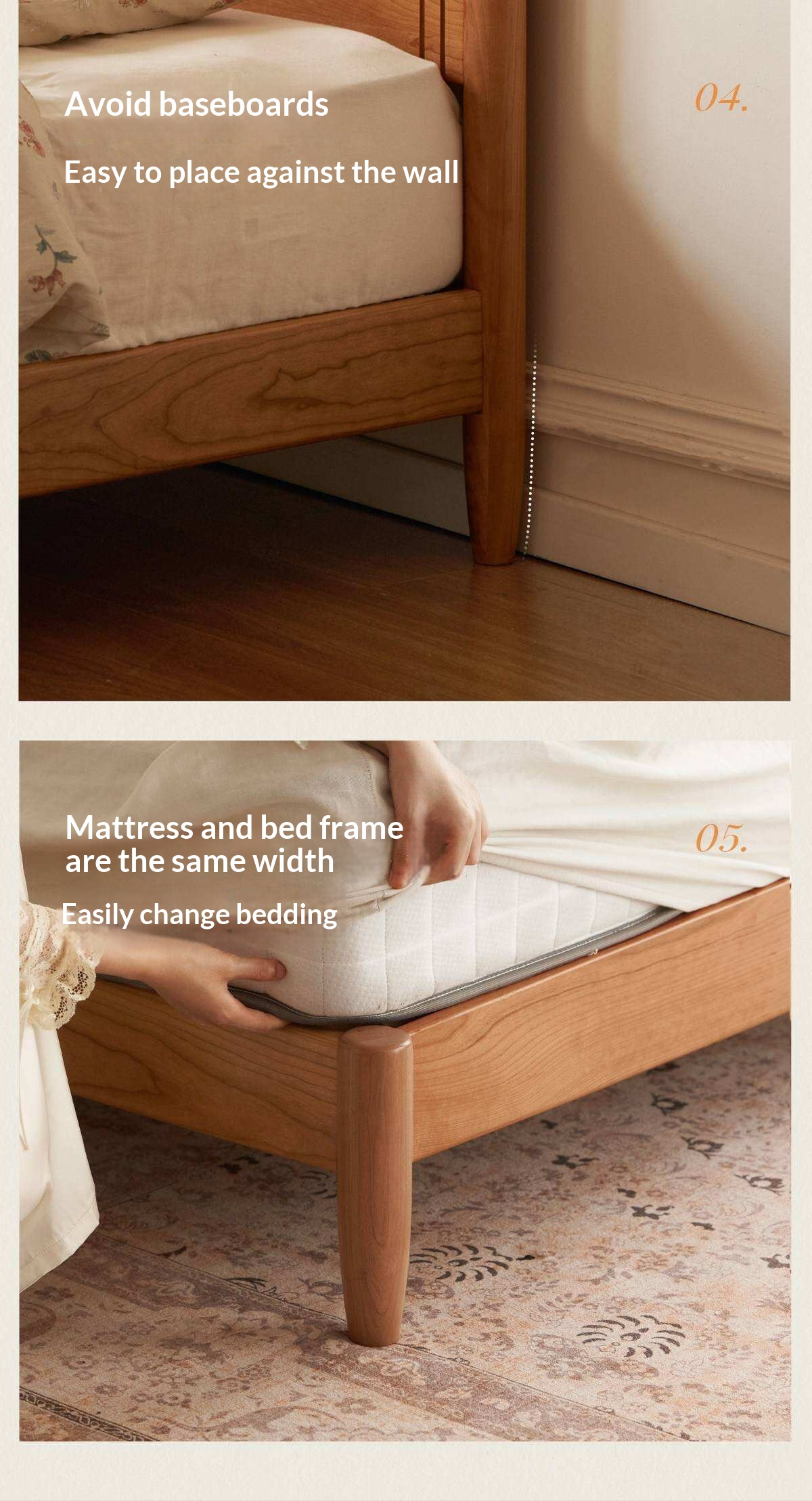 Cherry Solid Wood French Country Arched Platform Bed with Spindle Legs